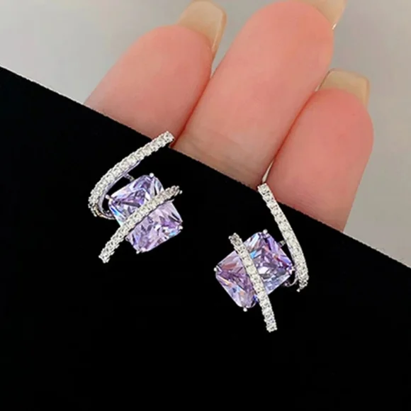 💜Sliver diamond with purple earrings💜 - Picture 2 of 6